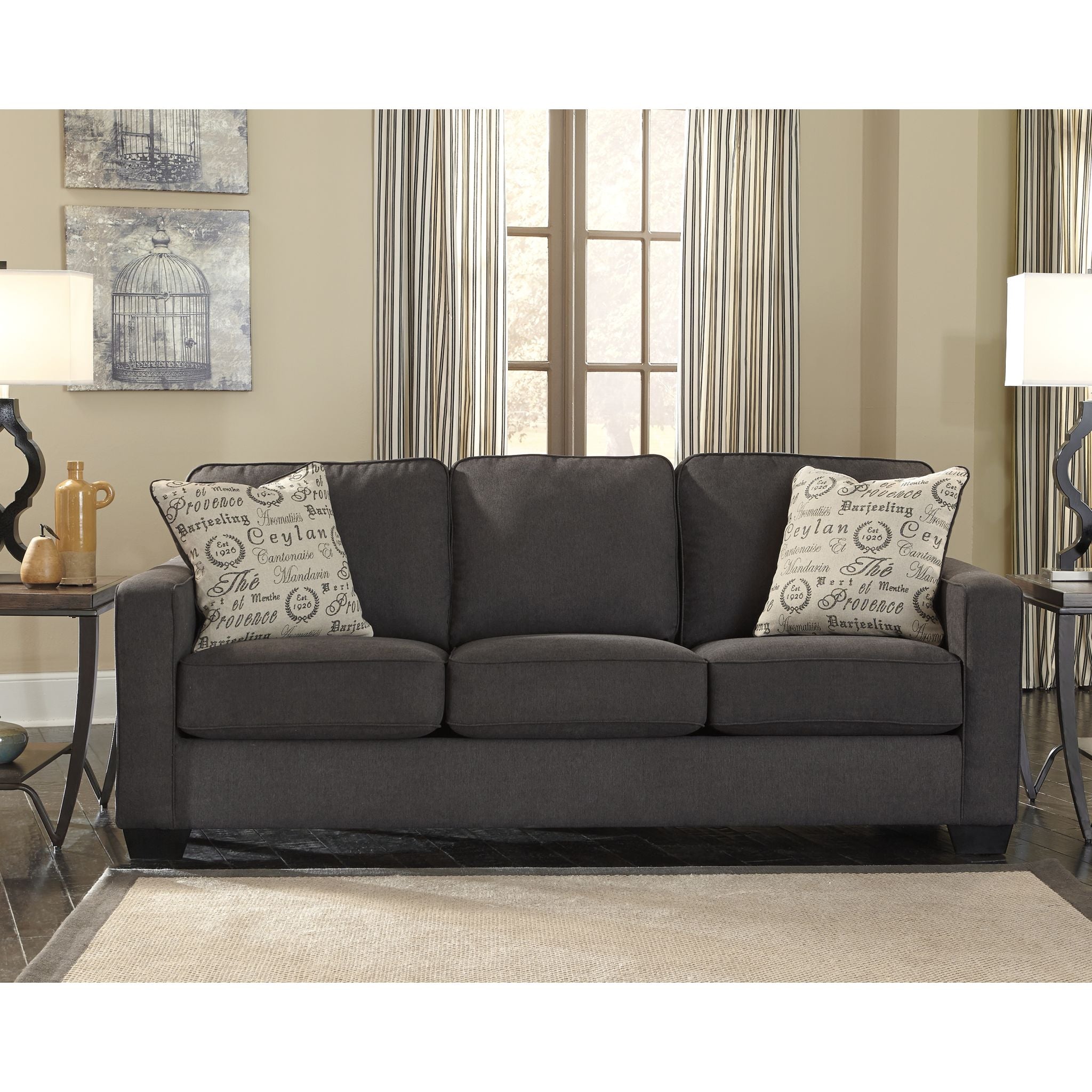 Alenya Modern Sofa - Charcoal Gray Upholstered Couch for Living Room, Lounge & Office - Comfortable 3-Seater with Sturdy Wooden Legs