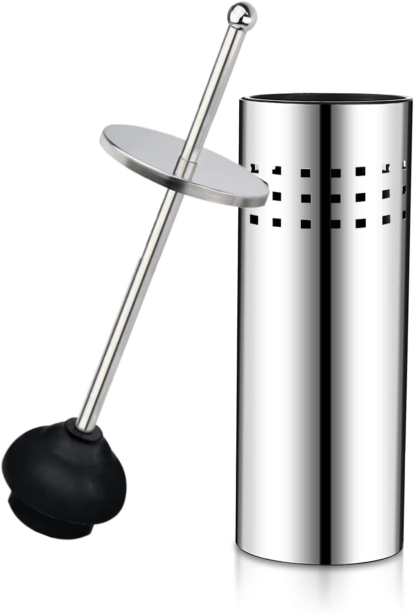 Heavy Duty Metal Toilet Plunger with Holder - Chrome Bathroom Plunger Caddy with Drip Cup Stand for Deep Cleaning | Perfect for Home, Office & RV Bathrooms