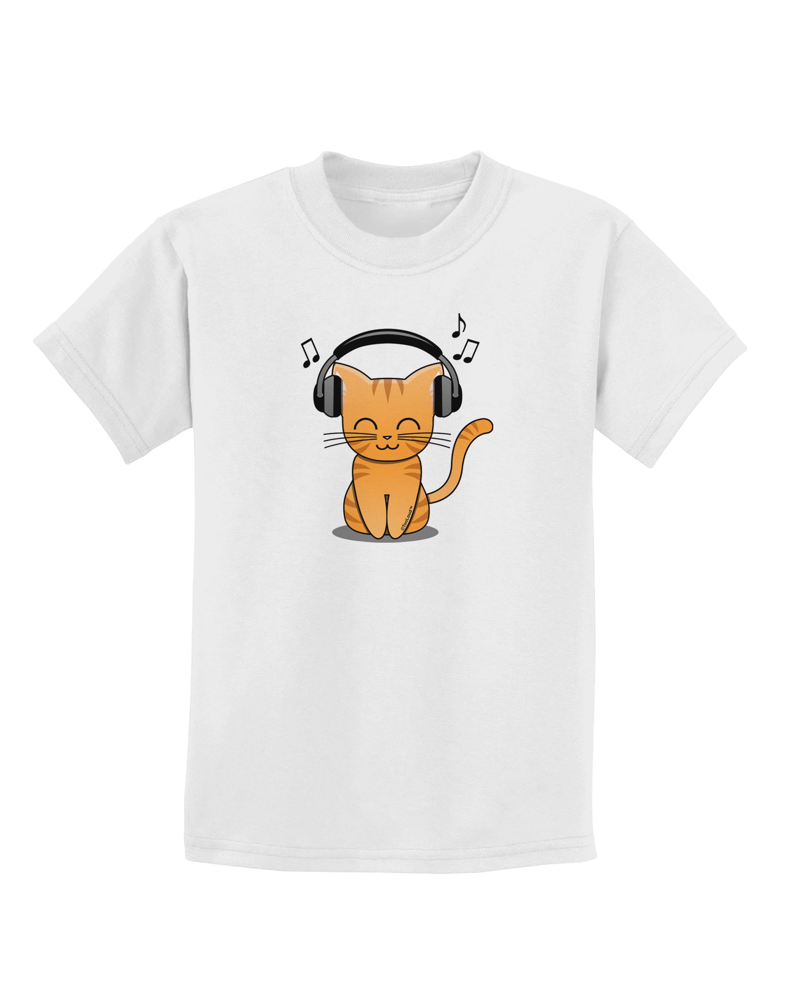 TooLoud Cute Kitty with Headphones Kids Graphic T-Shirt - Soft Cotton Tee for Boys & Girls - Perfect for Music Lovers, School, Playdates & Casual Wear