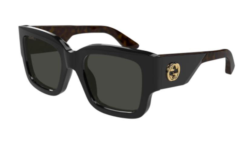 Gucci GG1663S 001 Square Women's Sunglasses - Black/Havana/Grey Frame for Fashion & UV Protection | Perfect for Outdoor Activities, Beach Vacations & Summer Style