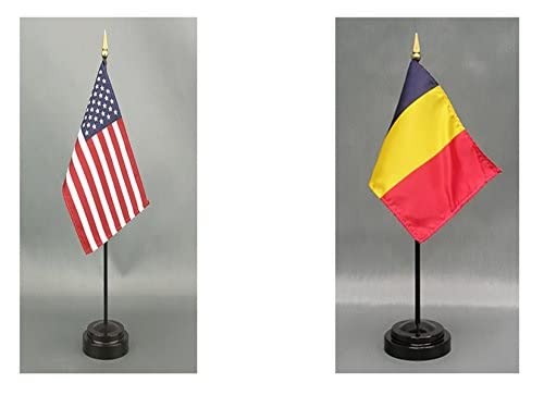 American Made Chad Desk Flag Set - 4x6 inch Rayon Office Desk & Hand Waving Table Flags - Includes US & Chad Flags with 2 Stands - Perfect for Office Decor, International Events & Patriotic Displays