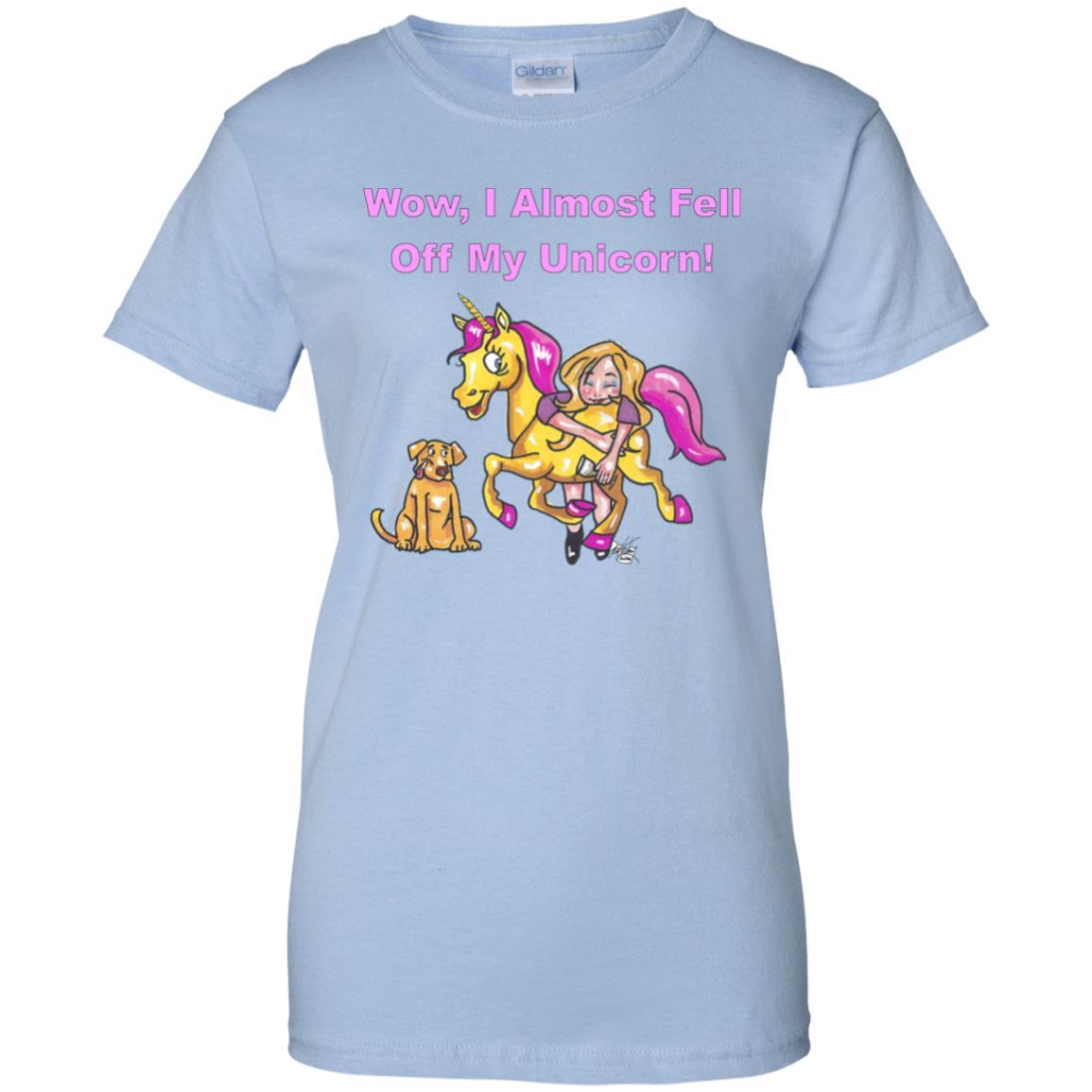 Wow I Almost Fell Off My Unicorn Women's 100% Cotton T-Shirt - Funny Sarcastic Graphic Tee for Casual Wear, Girls Night Out & Unicorn Lovers