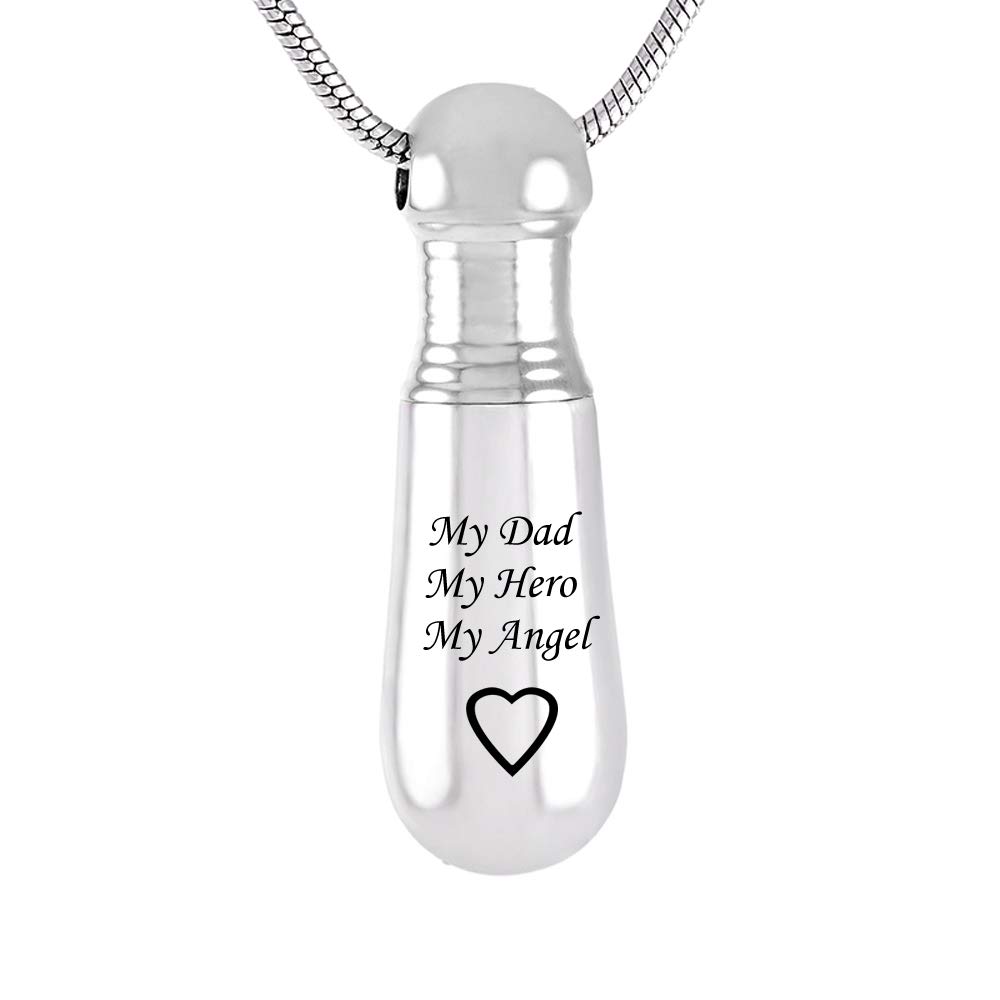 Silver Baseball Bat Urn Necklace - Cremation Jewelry for Ashes Memorial - Perfect for Dad, Hero or Angel Keepsake
