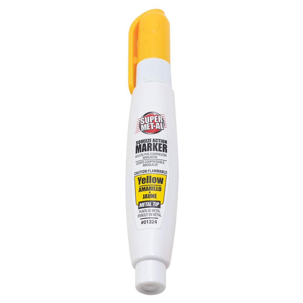 Brock 12-Piece Yellow Fine Tip Pump Squeeze Super Met-Al Paint Marker Pens - For Metal, Stone, Glass, Rubber & Plastic - Ideal for Industrial, Automotive, Art & Trade Projects - Perfect for DIY Crafts, Sign Making & Surface Marking