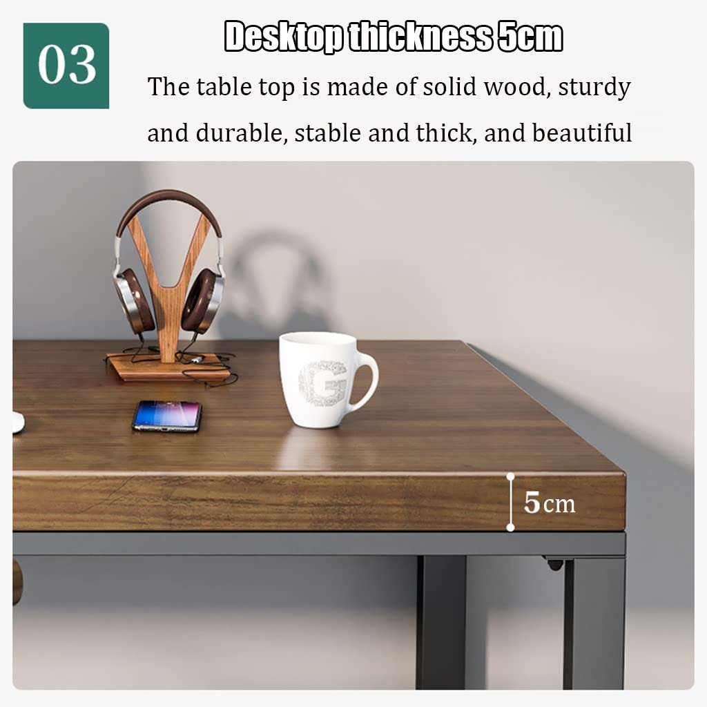 Solid Wood & Metal Computer Desk with Storage Drawer & Chair Set - 160x70x75cm Home Office Desk for Work, Study, Gaming & Writing - Ergonomic Workstation for Small Spaces