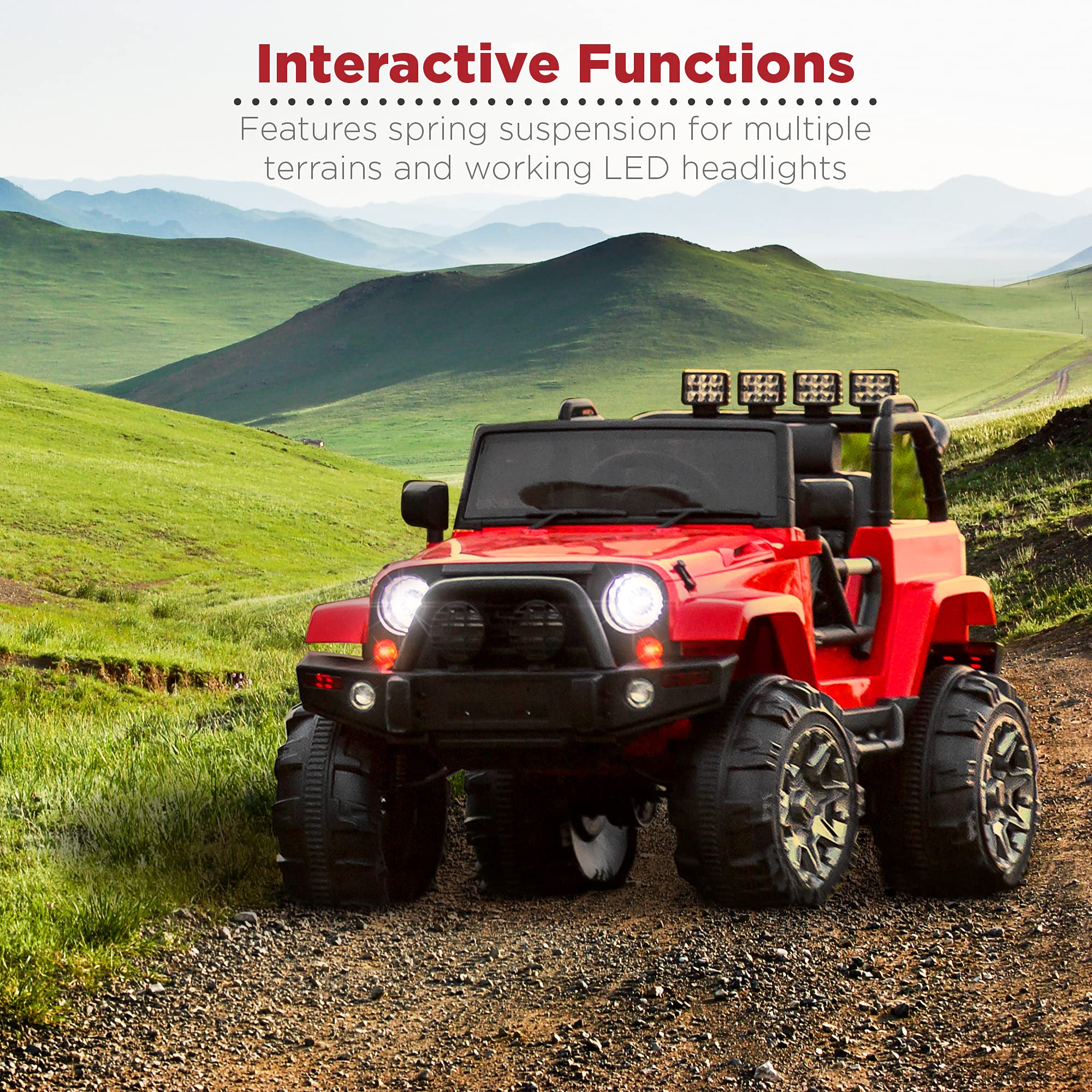 Best Choice Products 12V Kids Ride On Truck - Battery Powered Toy Car with Spring Suspension, Parent Remote Control, 3 Speed Settings, LED Lights & Bluetooth Music - Red | Perfect for Outdoor Play, Birthday Gifts & Toddler Pretend Driving