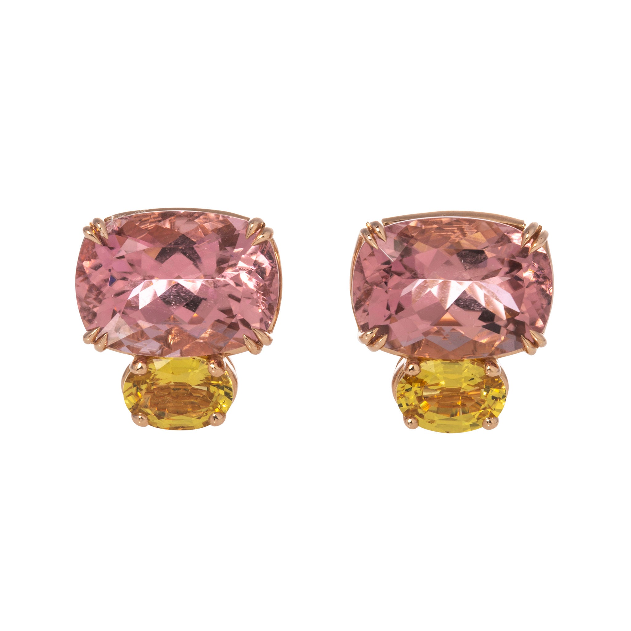 18K Rose Gold Pink Tourmaline & Yellow Sapphire Earrings for Women - Elegant Jewelry Gift for Birthday, Anniversary & Special Occasions