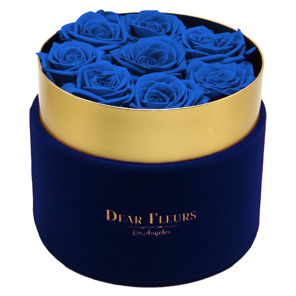 Small Velvet Roses | Long-Lasting Preserved Flowers in Gift Box (Azure Blue, Blue Velvet) | Perfect for Home Decor, Wedding Centerpieces & Romantic Gifts