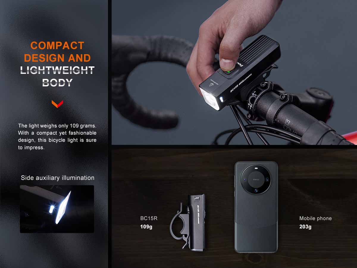 Fenix BC15R USB Rechargeable Bike Light - 1200 Lumens Cycling Headlight with 5 Modes, Waterproof Bicycle Headlamp for Night Riding, Commuting & Mountain Biking