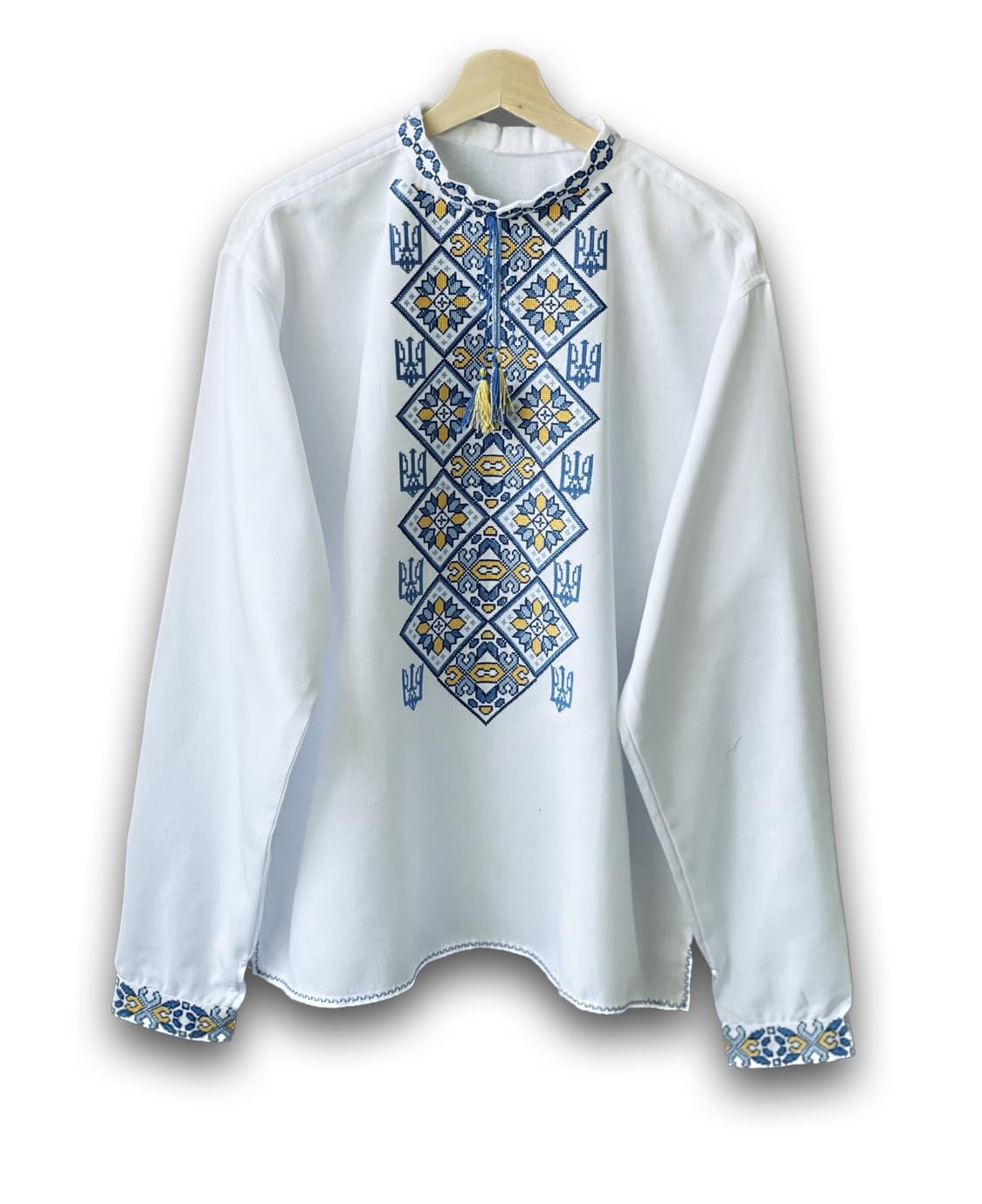 Authentic Ukrainian Vyshyvanka Embroidered Shirt for Men & Women | Yellow & Blue Traditional Trident Design | Unisex Folk Clothing | Family Matching Outfits | Sizes XXS-7XL | Perfect for Cultural Events, Weddings & Ethnic Festivals