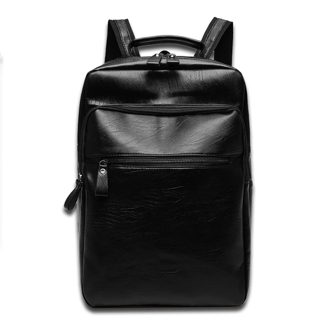 Premium Large Capacity Men's Leather Backpack - Durable PU Leather Travel Laptop Bag with Multiple Compartments (Black) - Ideal for Business Travel, College & Daily Commute