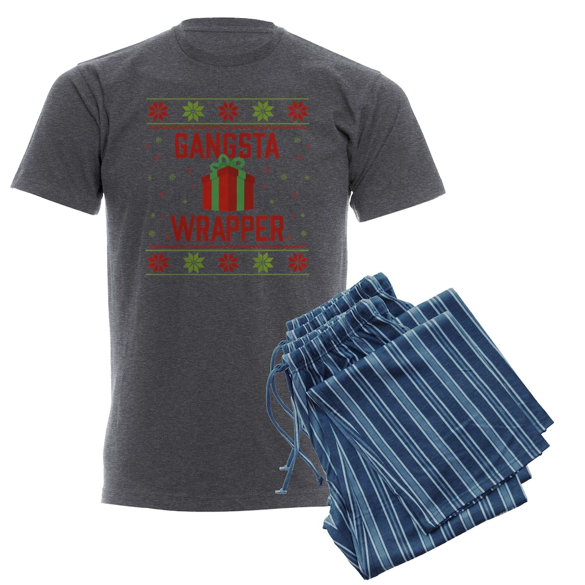Gangsta Wrapper Men's Charcoal Pajama Set - Funny Novelty Sleepwear for Men - Perfect for Lounge Wear, Sleepovers & Costume Parties
