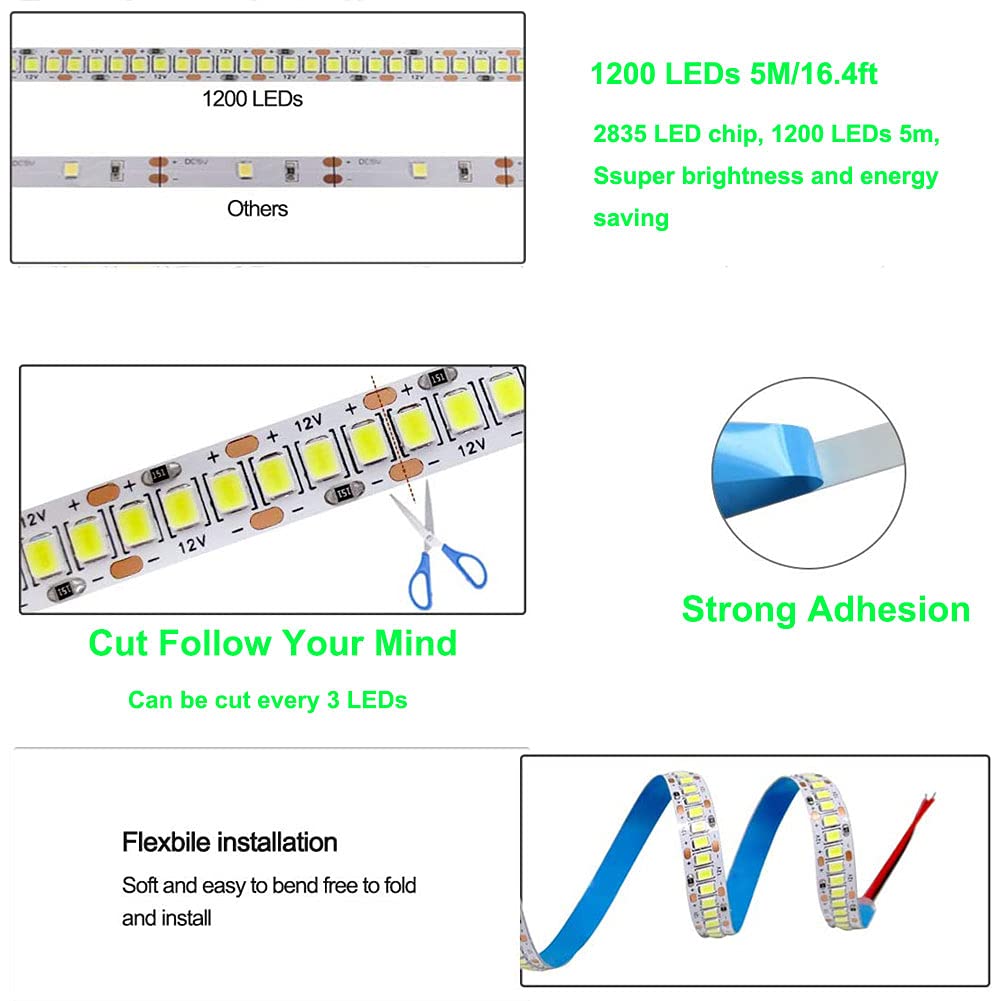 High Density SMD 2835 LED Strip Lights - 16.4Ft 1200LEDs, 26000LM, 12V DC, IP65 Waterproof, 3X Brighter Than 3528 (Orange) - Perfect for Home Decoration, Under Cabinet Lighting, and Party Ambiance