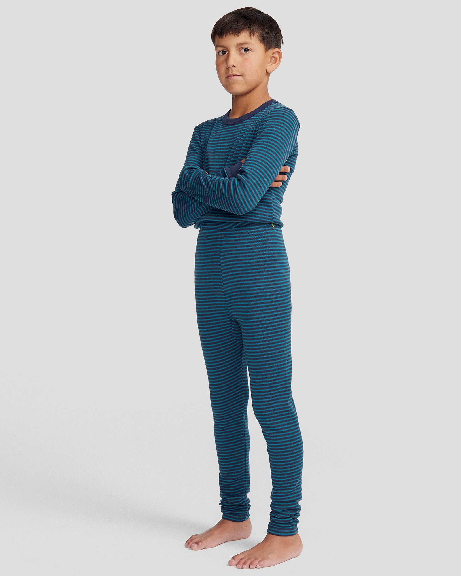 KMDCore Kids' Long John Pants - Dark Eddy/Navy Stripe Thermal Underwear for Boys & Girls - Perfect for Winter, Outdoor Activities & Layering