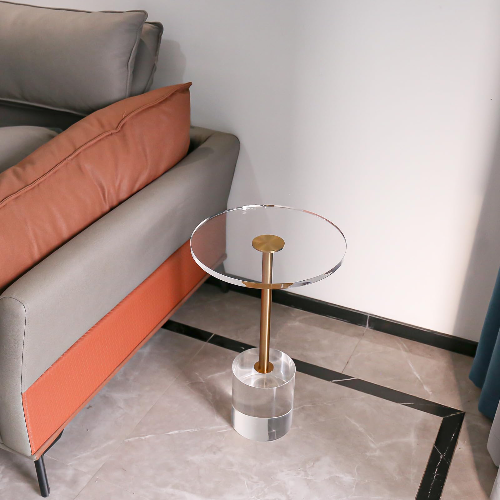 Modern Clear Acrylic Side Table with Gold Base - 13.8
