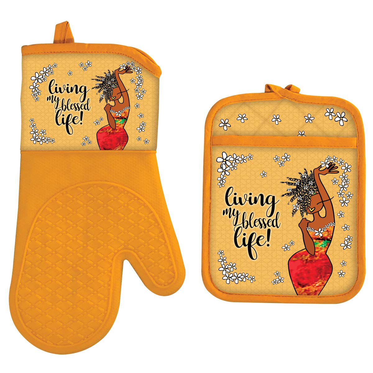 Shades of Color Oven Mitt & Potholder Set - 8.75x6.75 Potholder & 12.75x7.25 Inch Oven Glove - Multicolor Kitchen Accessories for Baking, Cooking & Home Decor