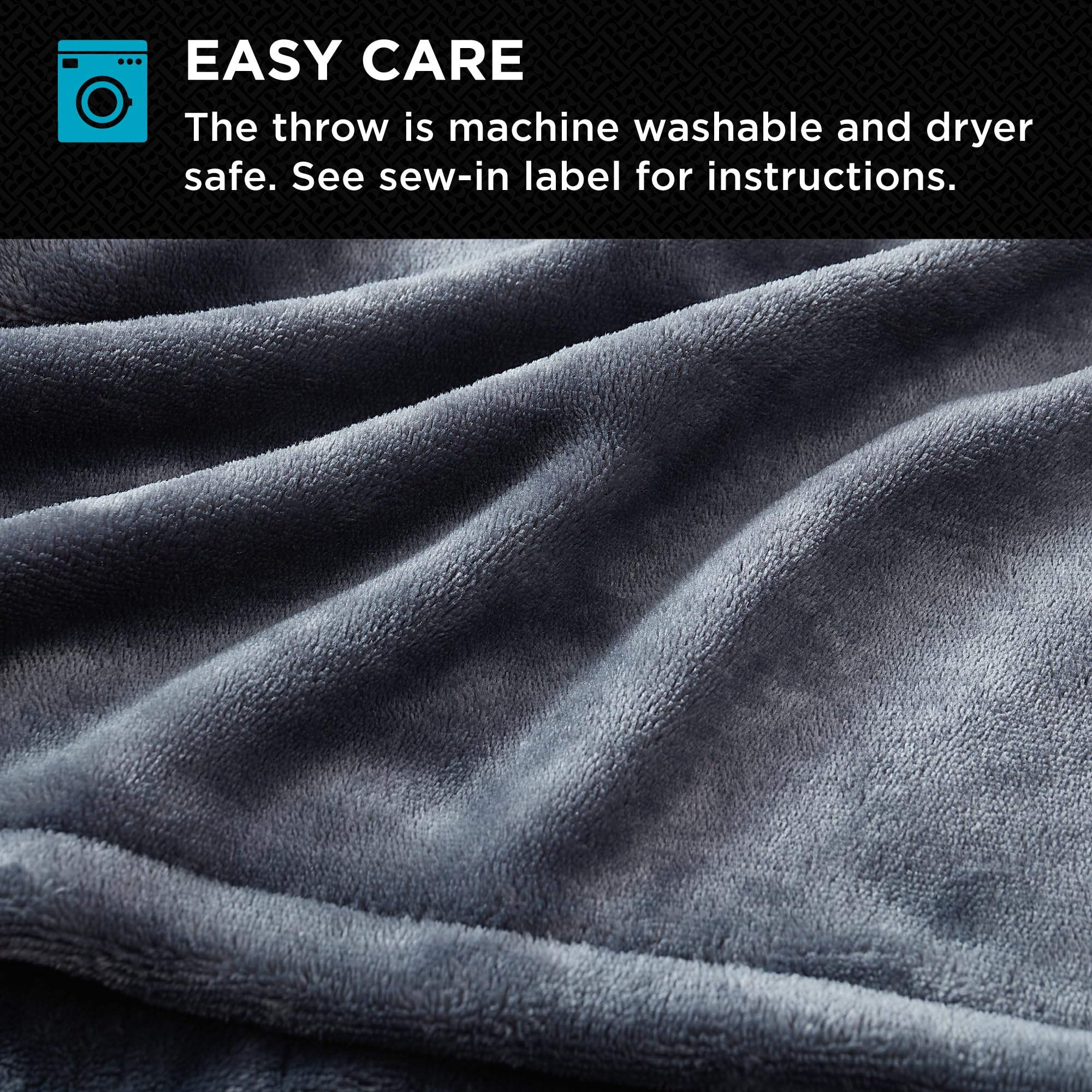 Brookstone Electric Heated Plush Blanket - 10 Adjustable Heat Settings & Timer, 12-Hour Auto Shut Off - Machine Washable Queen Size (84x90 inches) - Soft Polyester Velvet Throw Blanket in Gray - Perfect for Bed, Couch & Winter Warmth