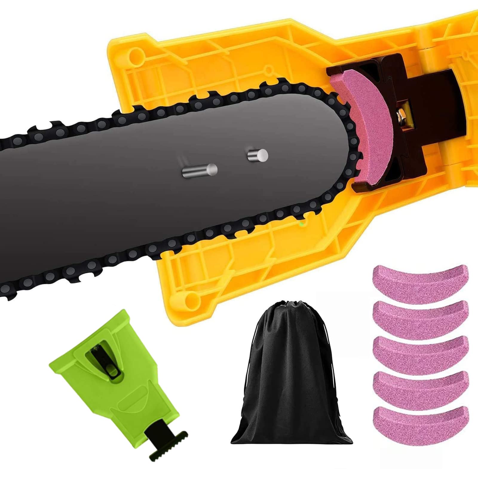 Shuoguoleilei Chainsaw Sharpener Kit – Fast Sharpening Stone Grinder Tool with 5 Whetstones, Bar Mounted for 14 16 18 20 Inch Chainsaw Blades (Green) – Perfect for Wood Cutting, Tree Trimming & DIY Forestry Maintenance