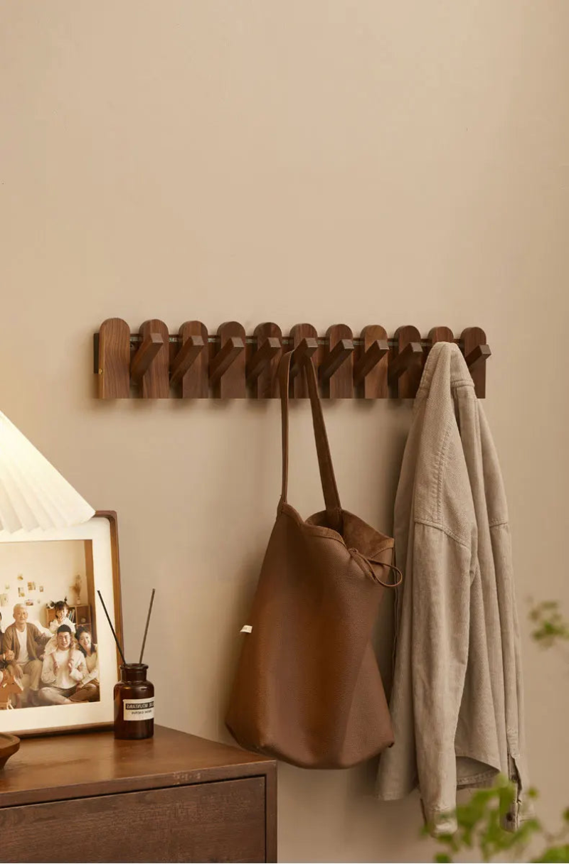 Vintage Walnut Wood Coat Rack with Hooks - Wall Mounted Entryway Organizer for Hats, Jackets & Bags | Perfect for Hallway, Bedroom or Mudroom Storage