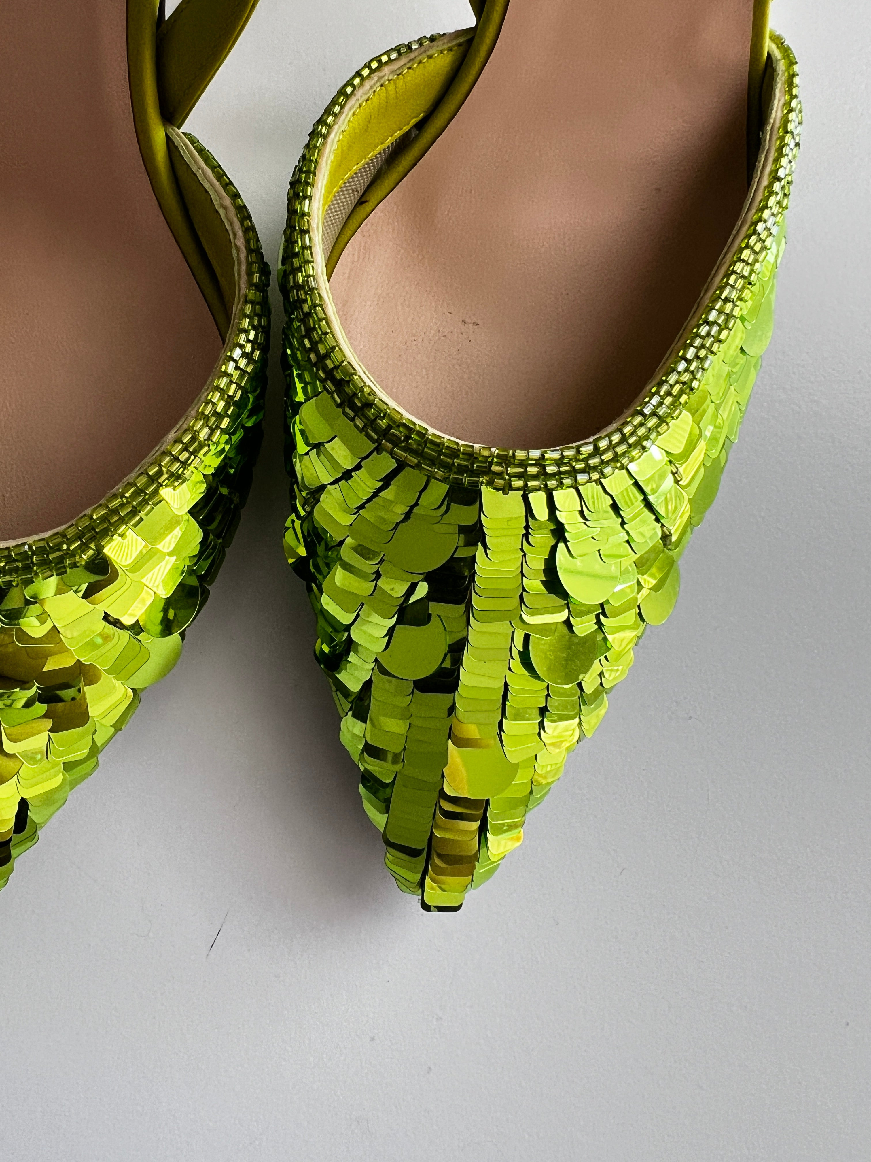 Fendi Women's Green Sequin High Heels Size 7 | Luxury Party Shoes for Evening Events, Weddings & Special Occasions