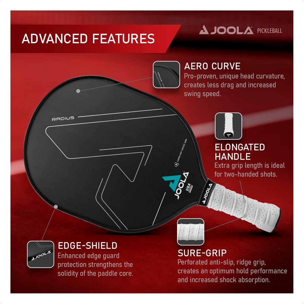 JOOLA Radius CGS 16 Pickleball Paddle - Premium Carbon Fiber Surface for Enhanced Spin & Control - Perfect for Competitive Play & Recreational Games