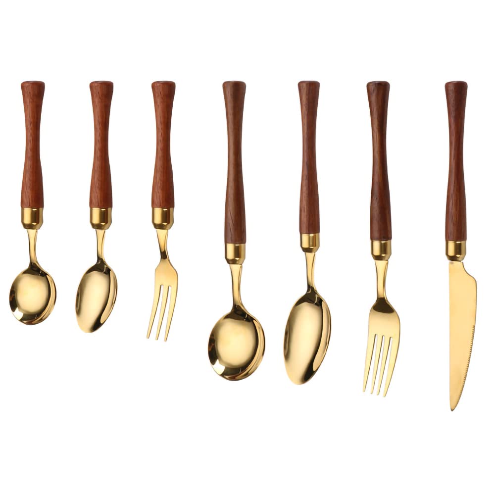 42-Piece Stainless Steel Flatware Set with Wooden Handles - Knives, Spoons, Forks for 6 - Elegant Dinnerware for Home, Restaurant, and Special Occasions