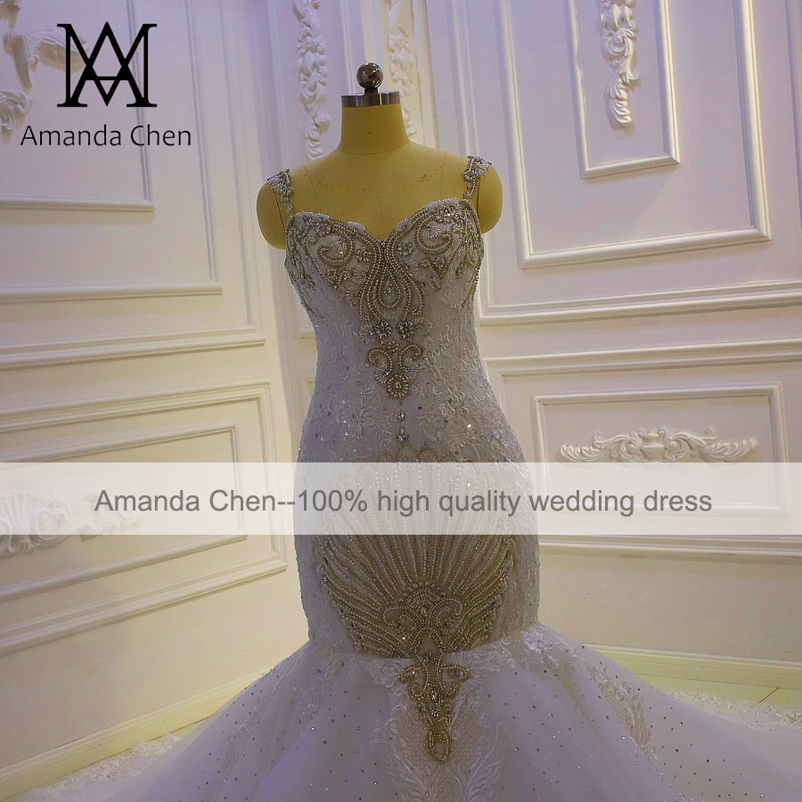 Elegant Crystal Mermaid Wedding Dress with Spaghetti Straps - Perfect for Beach Weddings, Evening Galas & Formal Events