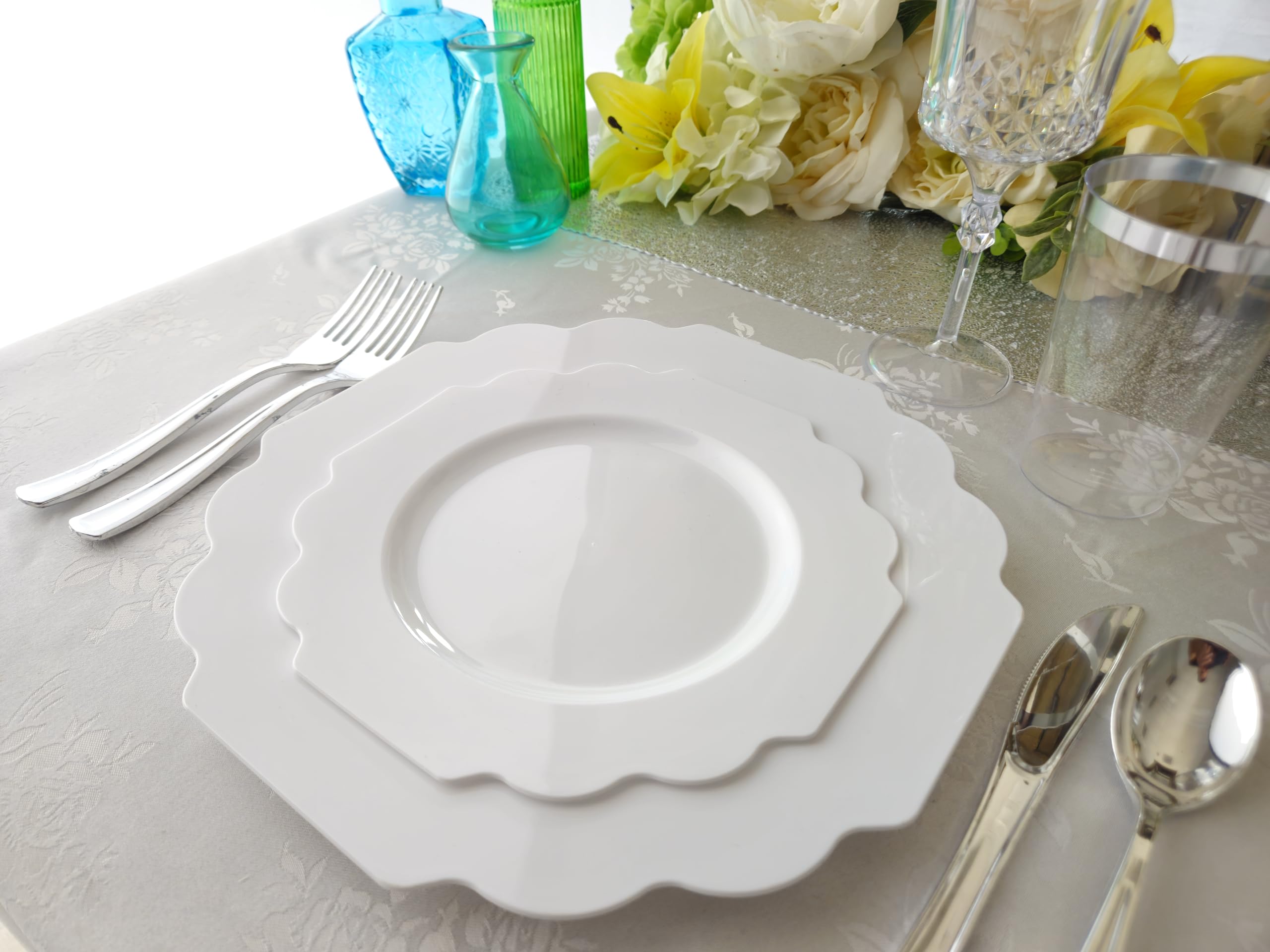 80-Pack Heavyweight Disposable Plastic Plates for Weddings & Parties - 40 x 10.5'' Dinner Plates + 40 x 8'' Salad/Dessert Plates (Imperial White) - Perfect for Large Gatherings, Catering & Special Events