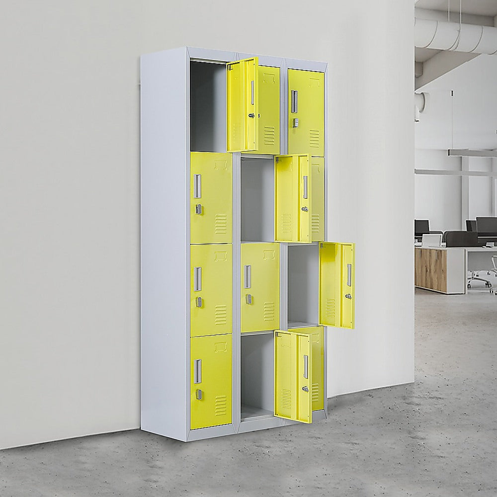 12-Door Locker with Padlock - Heavy Duty Metal Storage Cabinet for Office, Gym, School & Home - Secure Equipment & Personal Belongings Organization (Ideal for Locker Rooms, Employee Storage & Sports Facilities)