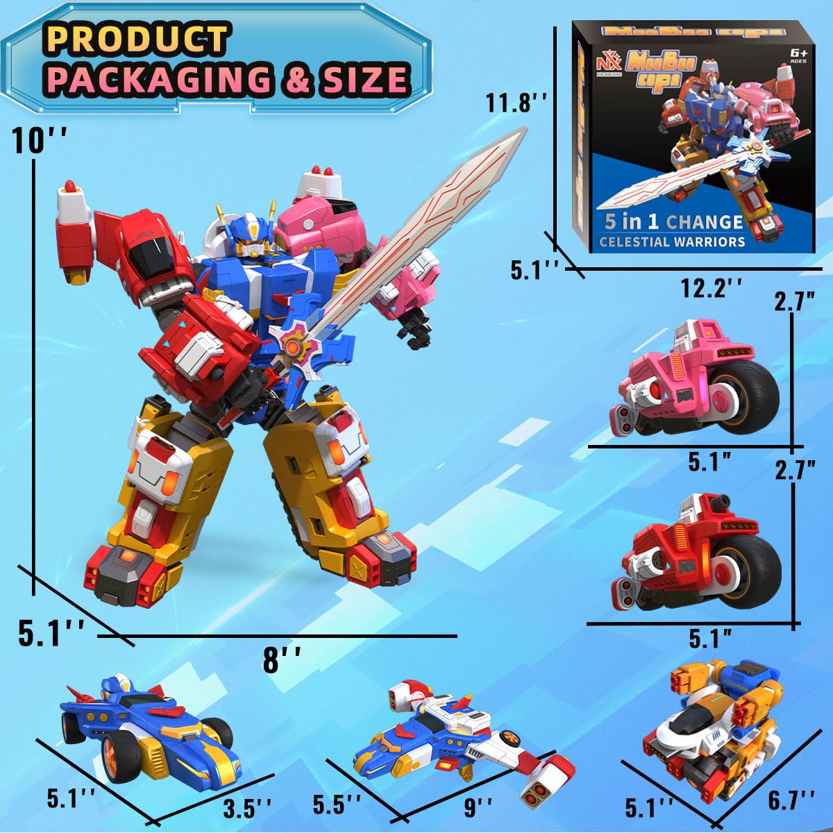 Wenbeier 5-in-1 Transforming Robot Toy Car Set - 10