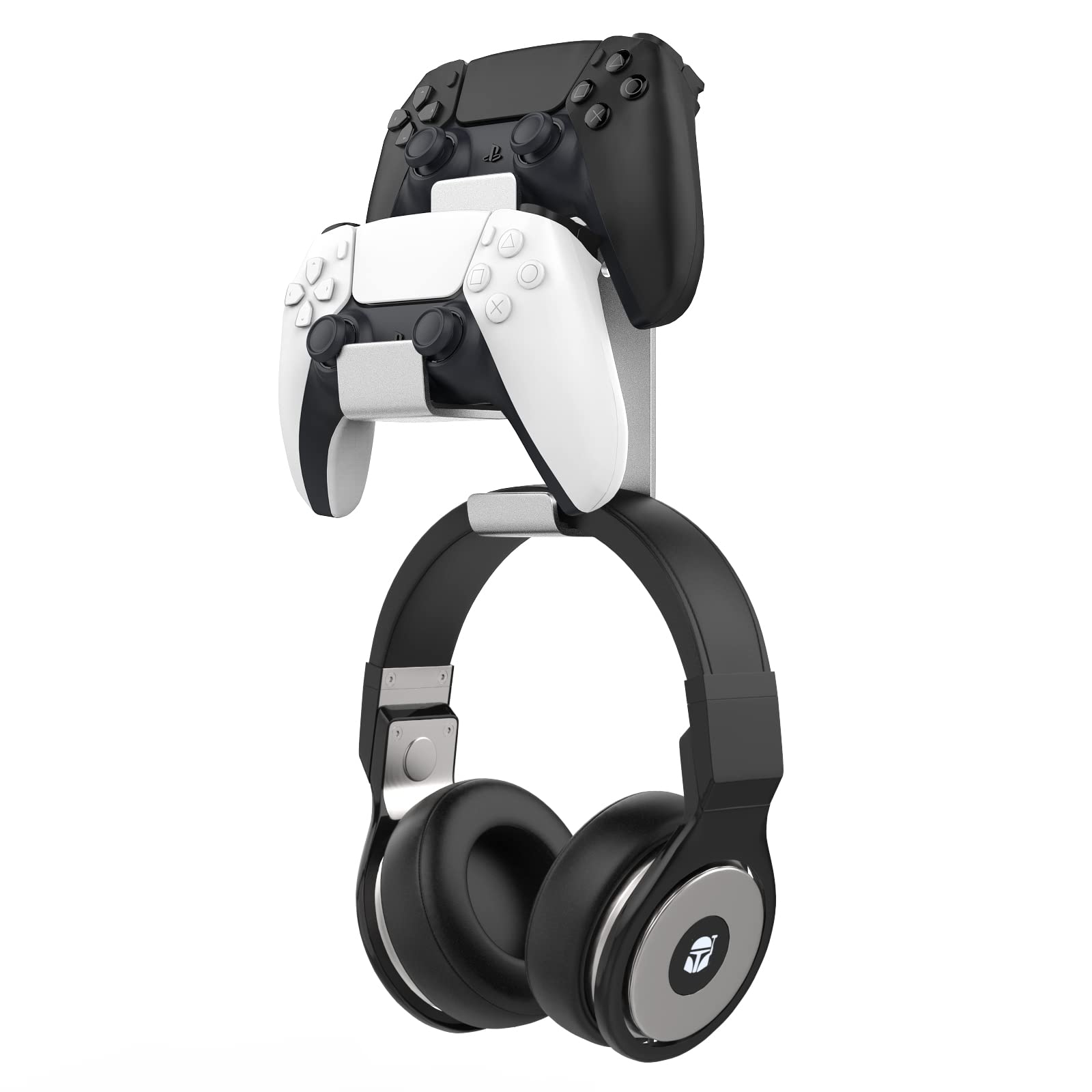 Moko Universal Headset Stand - Wall Mount Headphone Holder Compatible with PS3, PS4, PS5, PC, Steam, Switch & Gamepad Controller - Aluminum Silver | Gaming Accessories for Organized Gaming Setup
