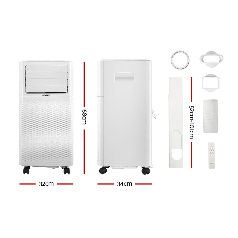 Devanti 7000BTU Portable Air Conditioner - Compact & Powerful Cooling for Small Rooms, Bedrooms, Offices - Energy Efficient with Remote Control