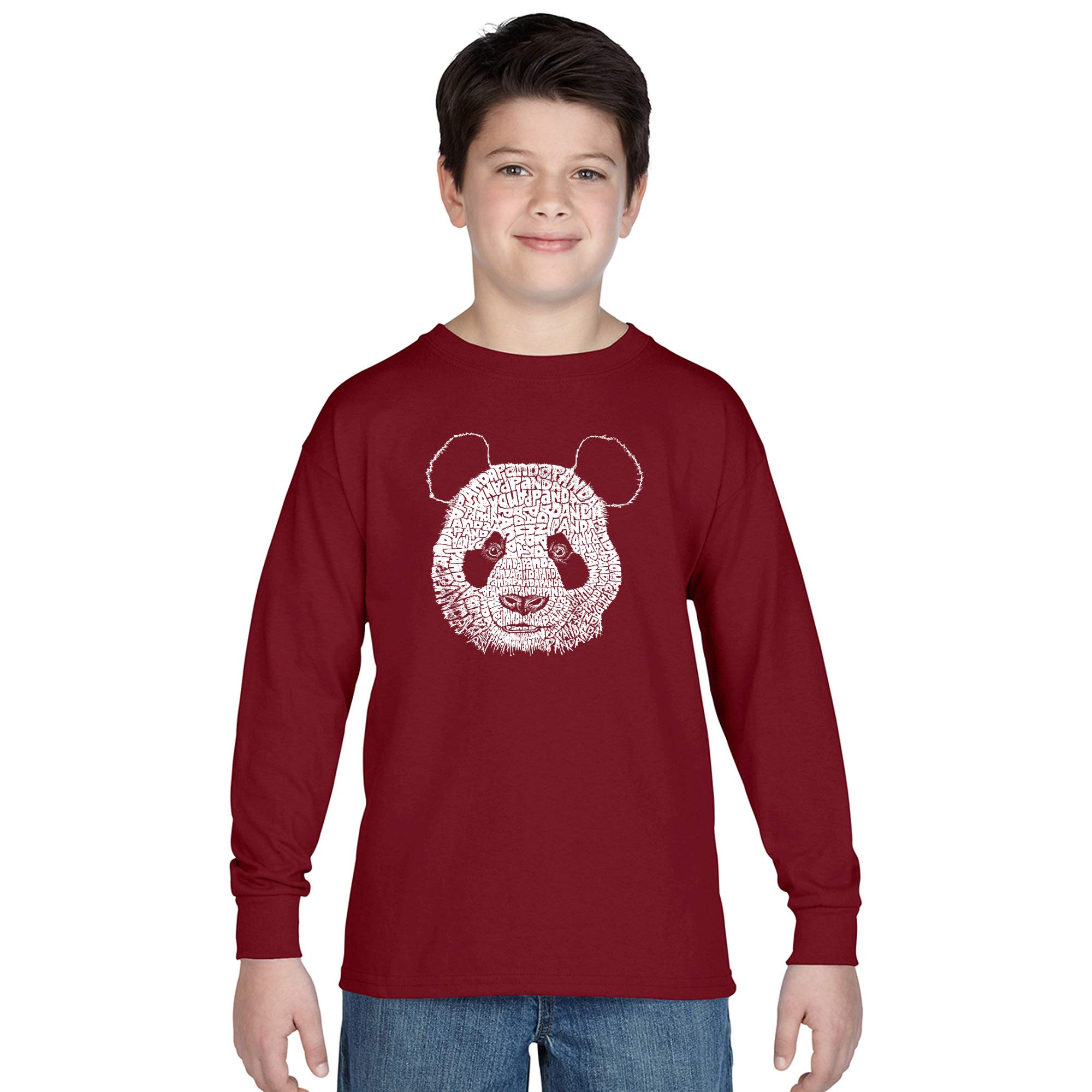 LA POP ART Boys' Word Art Long Sleeve T-Shirt - Cute Panda Graphic Tee for Kids | Trendy Casual Wear for School, Playdates & Family Outings