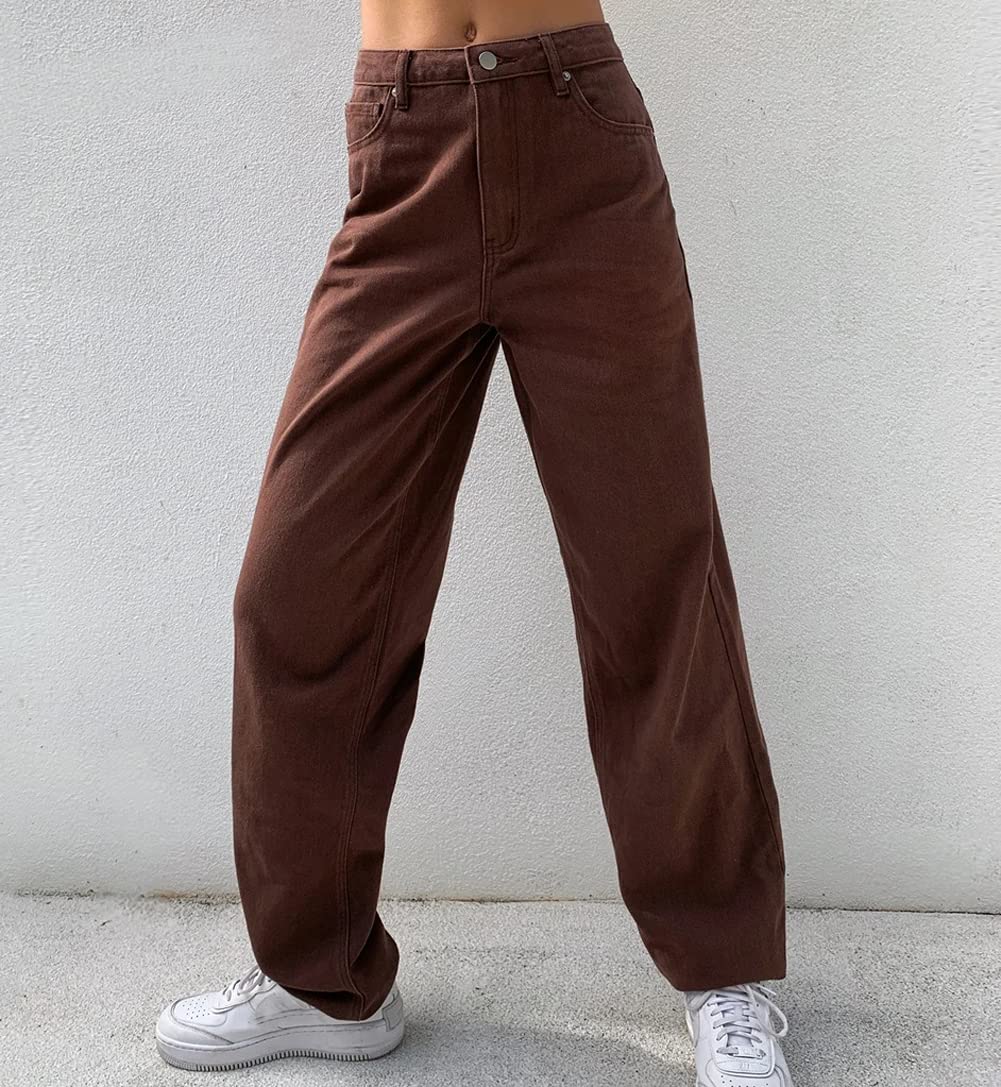FOMOYUU Women's High Waist Loose Fit Printed Jeans - Y2K Retro Straight Leg Wide Pants for Streetwear Fashion | Casual Outfit, Party Wear & Daily Comfort