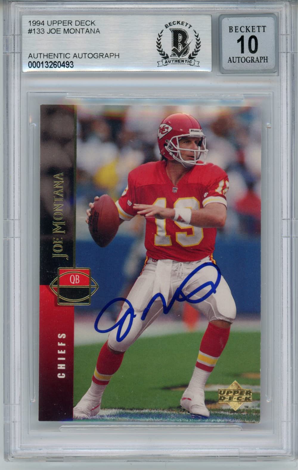 Joe Montana Autographed 1994 Upper Deck #133 Trading Card BAS 10 Slab - Authentic NFL Collectible for Sports Memorabilia Display & Investment