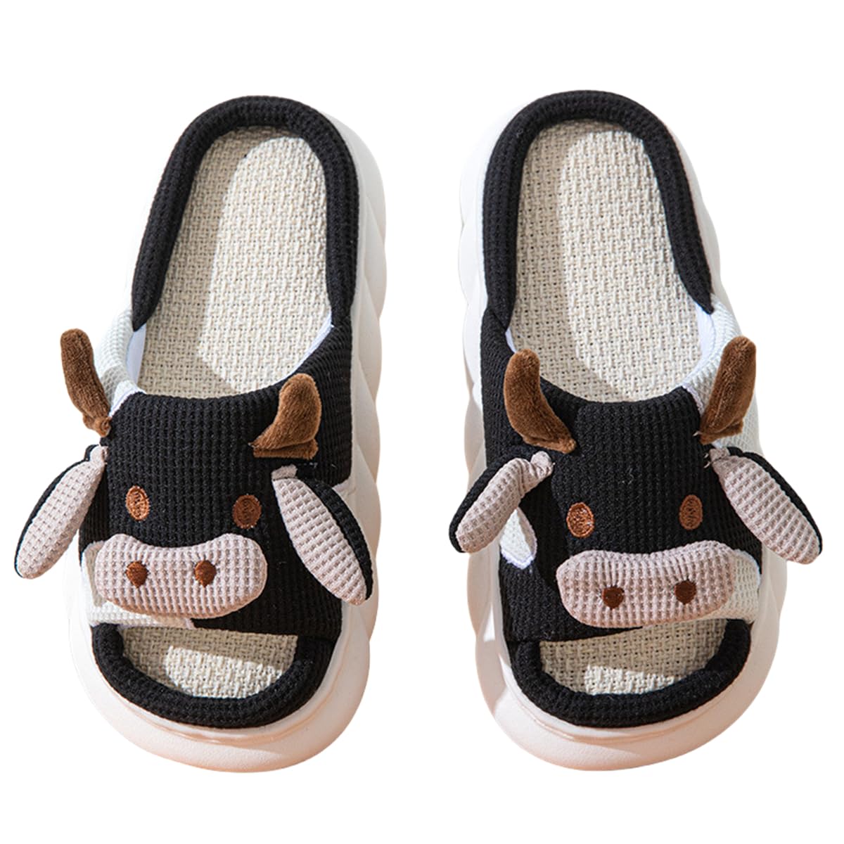 **Warm & Cozy Cow Slippers for Women & Men - Cute Cartoon Animal Fuzzy/Linen House Shoes - Indoor/Outdoor Comfort for Winter & Summer - Perfect for Home, Office & Lounging**