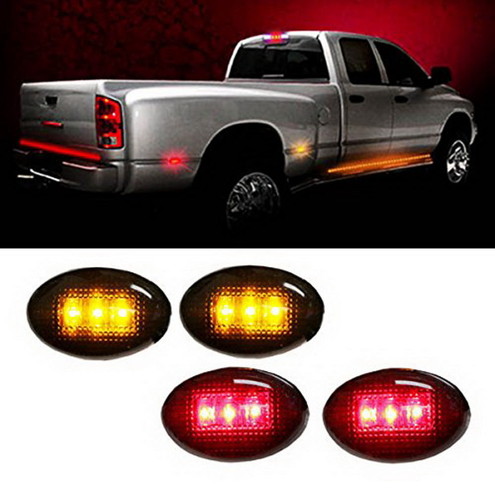 Smoked LED Fender Bed Side Marker Lights (Amber + Red) - Compatible with Chevy & GMC Trucks - Durable Off-Road Lighting for Enhanced Visibility and Style