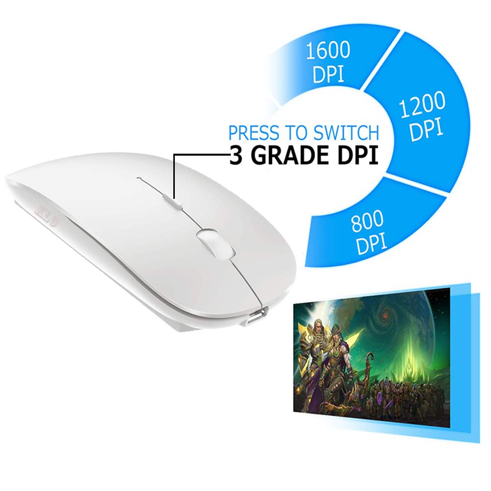 Wireless Bluetooth Mouse for MacBook, Laptop, PC, iPad & Chromebook - Compatible with MacBook Air/Pro - Ergonomic Portable Computer Mouse (White) - Perfect for Office, Travel & Remote Work