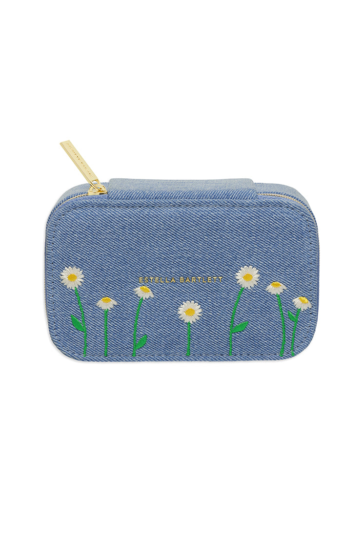 Elegant Daisy Embroidered Mini Jewelry Box for Rings & Earrings - Perfect Gift for Women, Bridesmaids & Travel Organizer