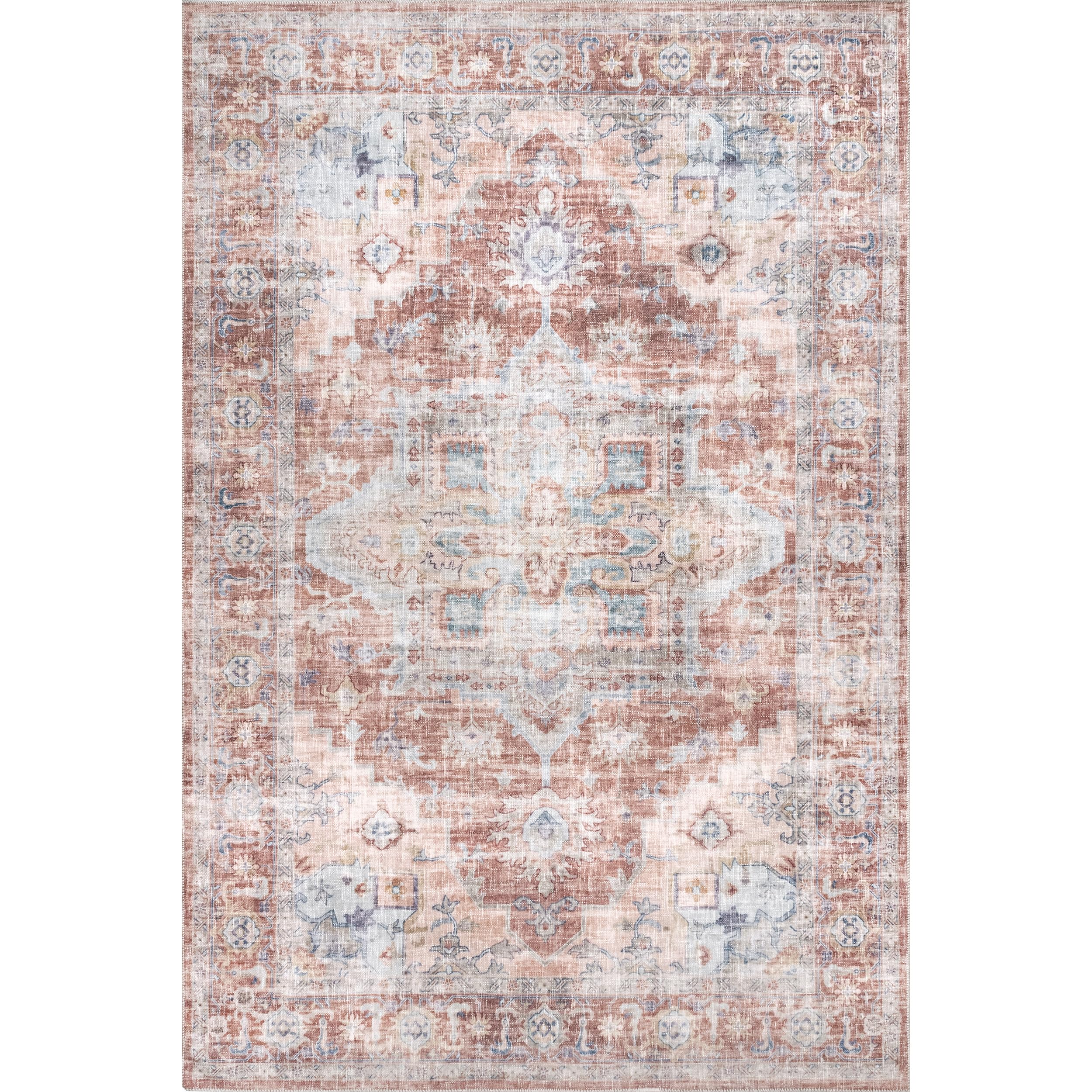 nuLOOM 8' x 10' Washable Area Rug - Stain Resistant & Non-Slip Backing - Medium Pile for Living Room, Bedroom, Dining Room - Roni Brick Design - Perfect for High Traffic Areas & Pet-Friendly Homes