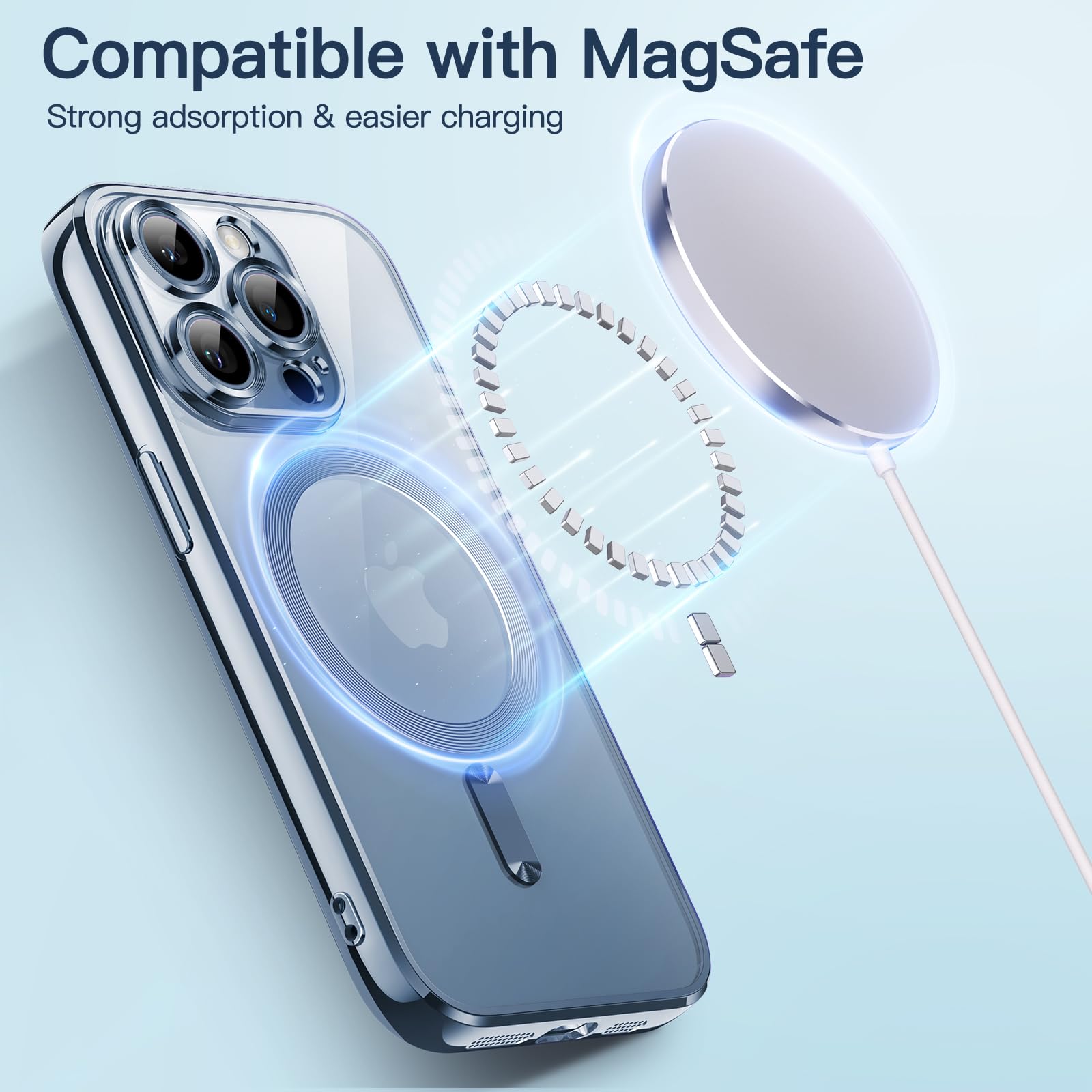 JETech Soft Clear Case for iPhone 13 Pro 6.1-Inch | Shockproof TPU Phone Cover with Camera Protection | MagSafe Wireless Charging Compatible | Blue Electroplated Design | Perfect for Daily Use, Travel & Outdoor Activities