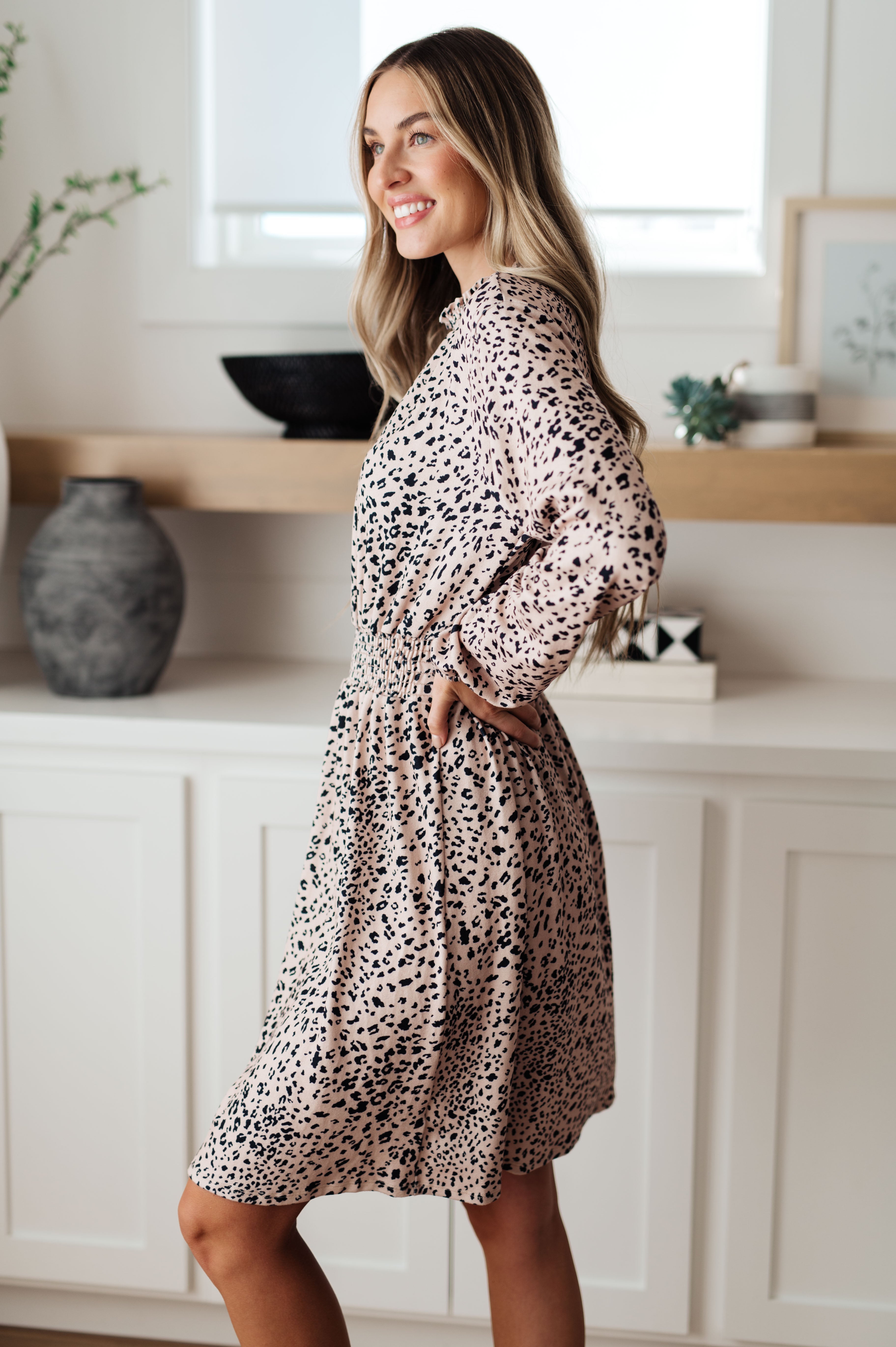 Ophelia Animal Print Shirred Waist Dress - Flowy Summer Midi Dress with Elastic Waistband for Women | Perfect for Beach Vacations, Date Nights & Casual Outings