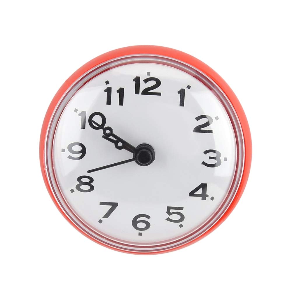Waterproof Suction Cup Wall Clock - Round Arabic Digital Dial for Bathroom & Kitchen (Red)