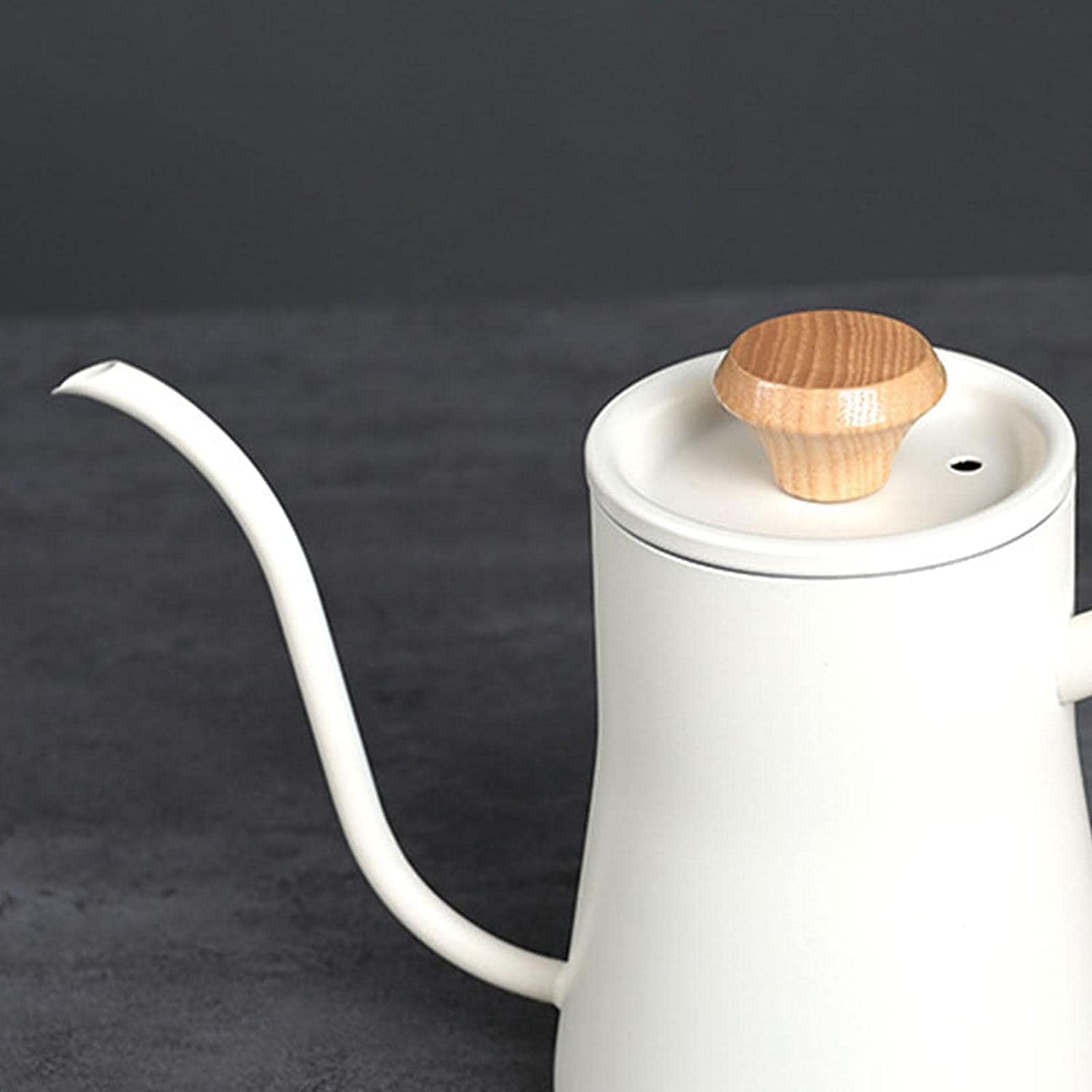 Premium Stainless Steel Gooseneck Tea Kettle with Wooden Handle - Long Spout Drip Kettle for Espresso, Moka & Pour Over Coffee - Perfect for Office, Home & Stovetop Use (White)