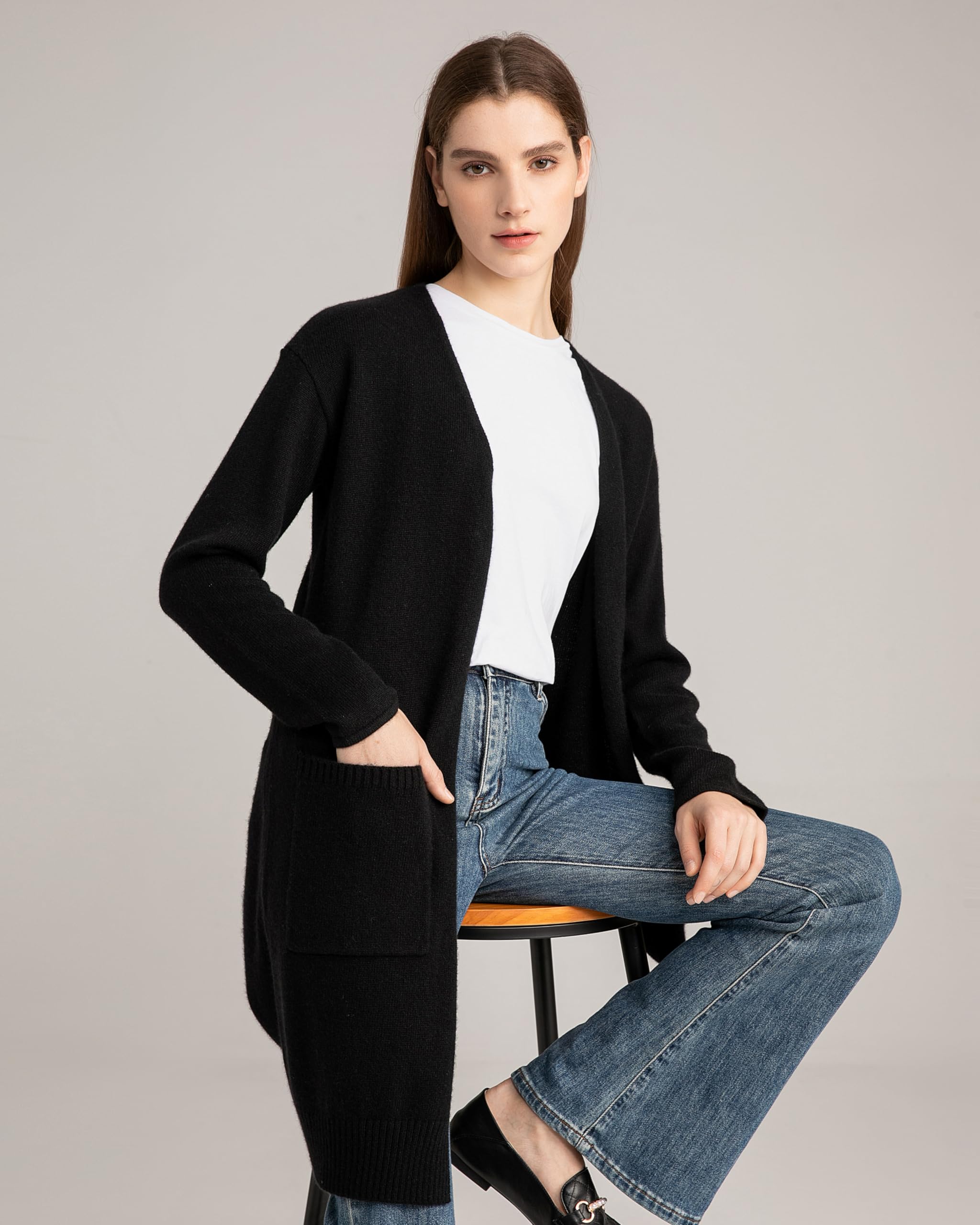 100% Pure Cashmere Long Cardigan Sweater for Women - Soft Warm Winter Cashmere Sweater with Pockets | Perfect for Office, Travel & Cozy Home Wear