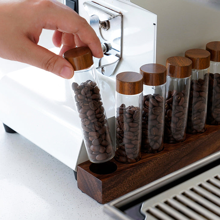 Premium Airtight Coffee Beans Storage Container - Glass Tube Display Rack for Kitchen Countertop - Perfect for Whole Bean Coffee Storage & Barista Style Home Brewing Station