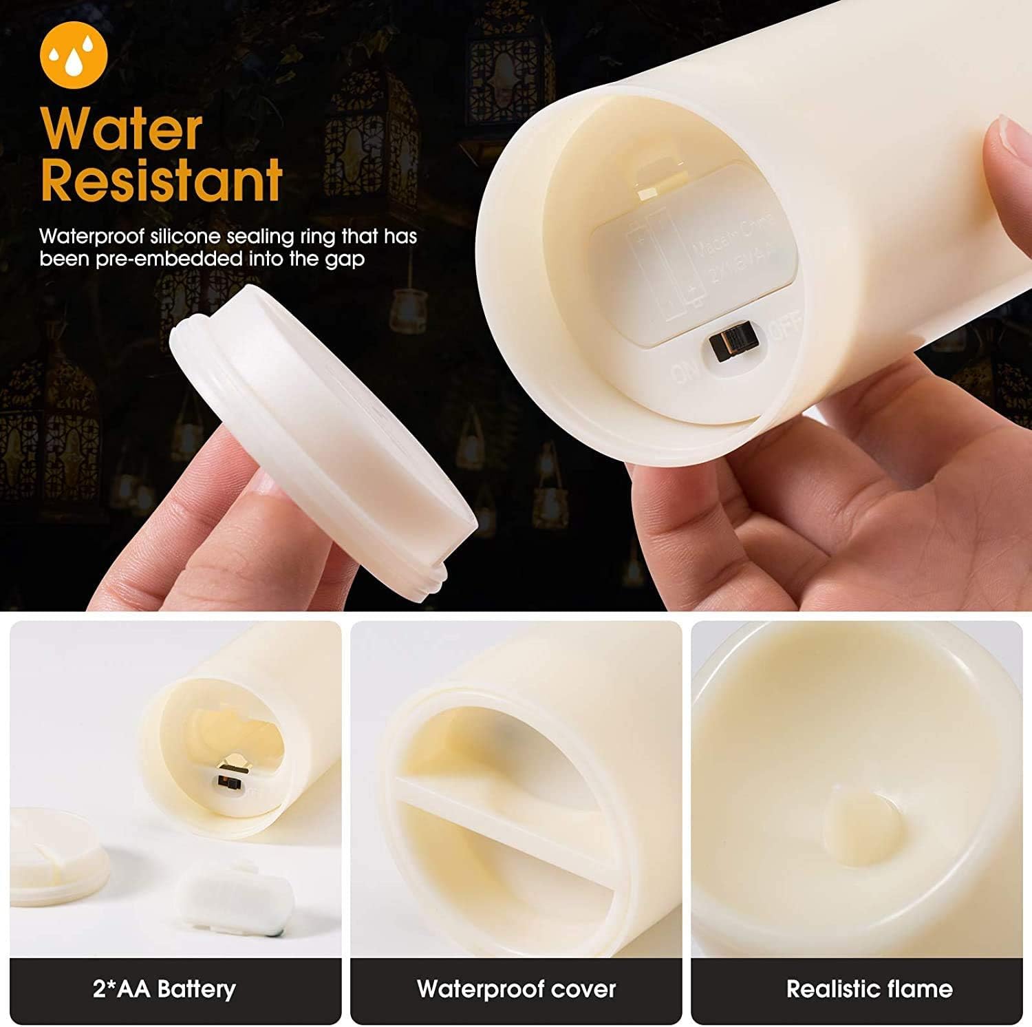 Flameless LED Candles Set of 12 - Waterproof Resin Candles for Indoor/Outdoor Decor