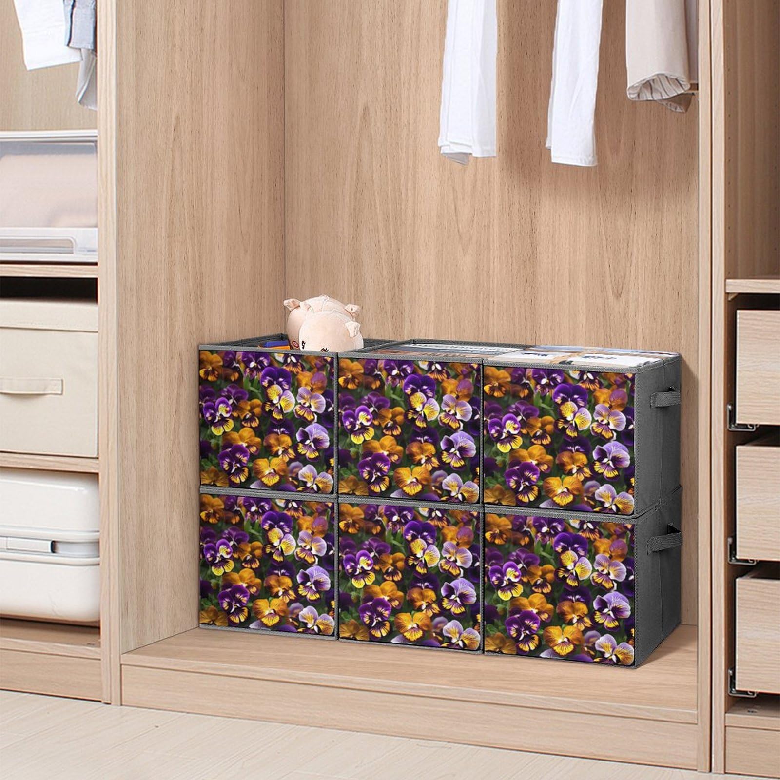 6PCS Foldable Storage Bins with Handles - Large Capacity Printed Storage Boxes for Playroom, Office & Home Organization | Perfect for Toys, Books, Clothes & Household Items
