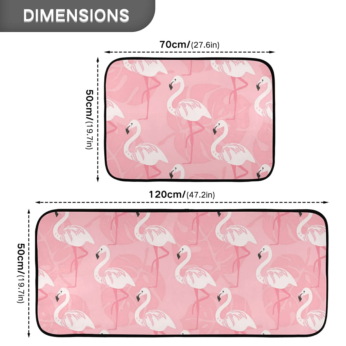 Non-Slip Washable Pink Flamingo Kitchen Rugs Set of 2 - Soft Bathroom Mats for Living Room, Entryway & Home Decor - Cute Floral Runner Floor Mat with Anti-Skid Backing for High Traffic Areas