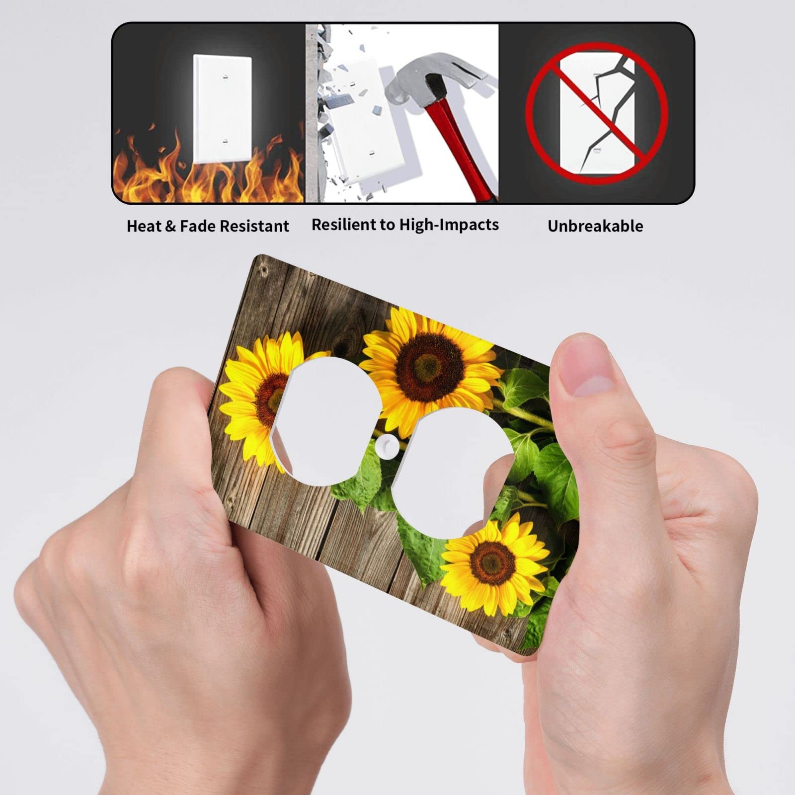 Decorative Sunflower Wall Plate Cover - 1-Gang Duplex Electrical Outlet Cover for Home, Office & School - Autumn Floral Switch Plate Decor for Living Room, Bedroom & Nursery